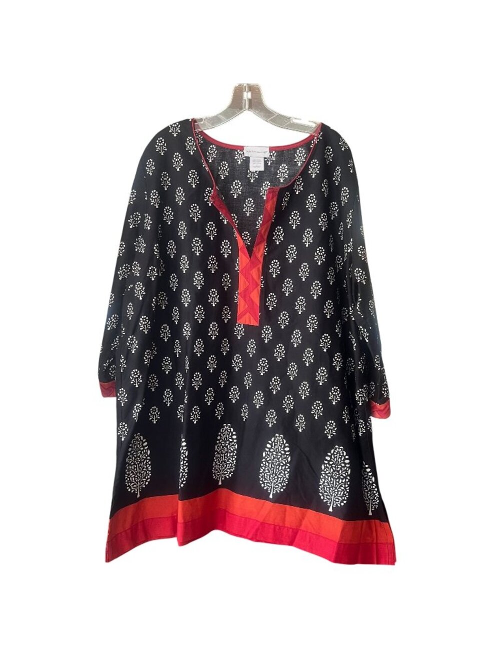 Soft Surroundings Black Tunic Red Accents & White Floral Print Women's Size 2X